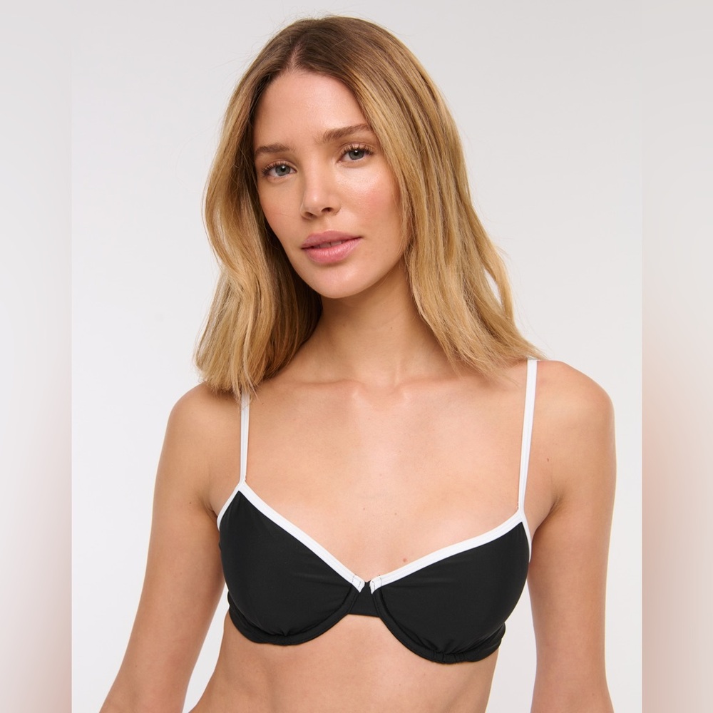 NWT Abercrombie & Fitch Black White 90s Clean Underwire Bikini Top Sz Small